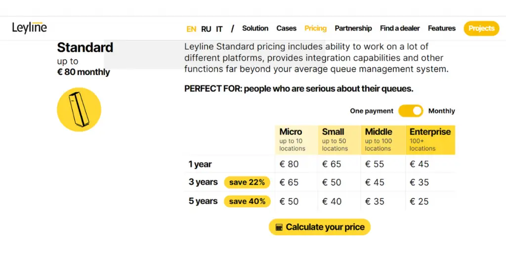 Monthly Pricing of layline