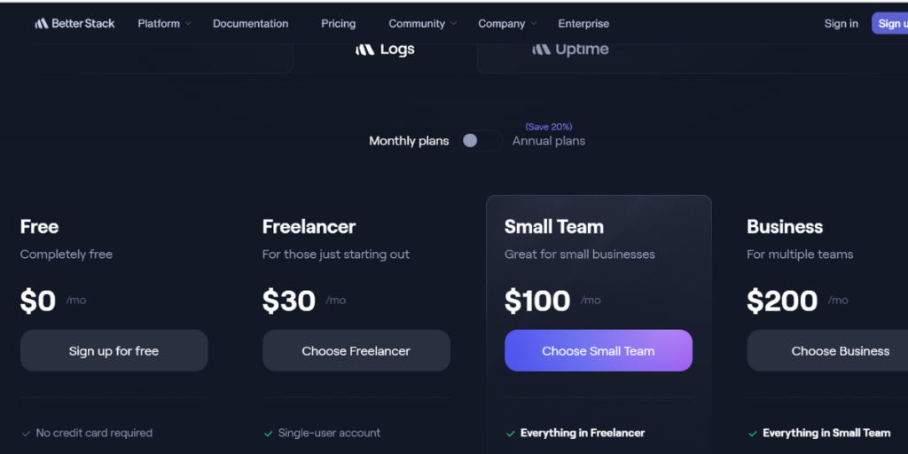 Monthly Pricing of Logtail