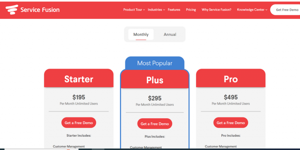 Monthly Pricing of Service Fusion