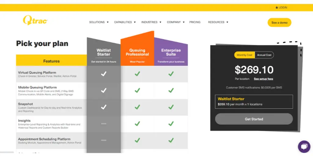 Monthly pricing of Qtrac Waitlist