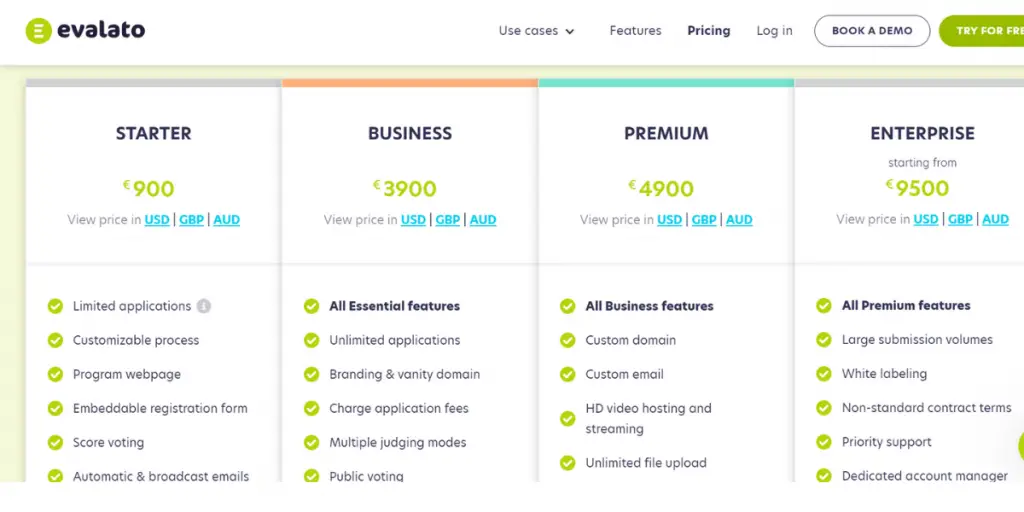 Pricing of Evalato