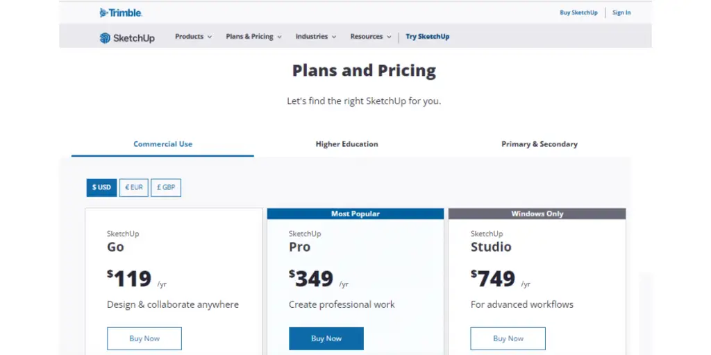 Pricing of SketchUp