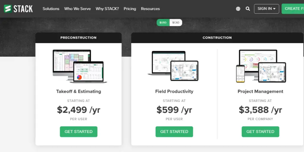 Pricing Sheet of Stack