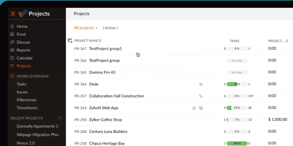 Projects of Zoho