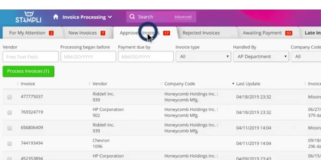 Process Invoices of Stampli