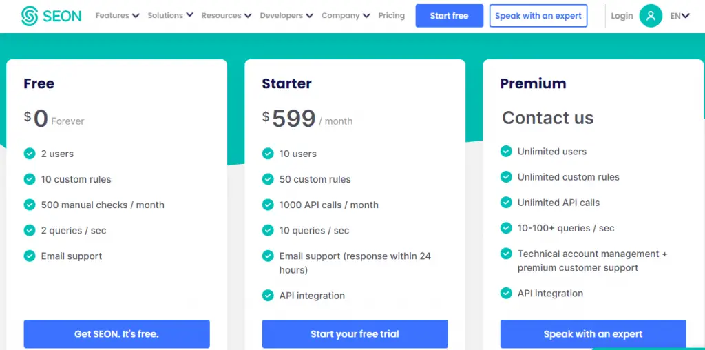 Pricing of Seon