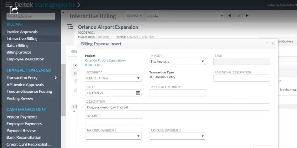 Interactive Billing of Deltek Vantagepoint