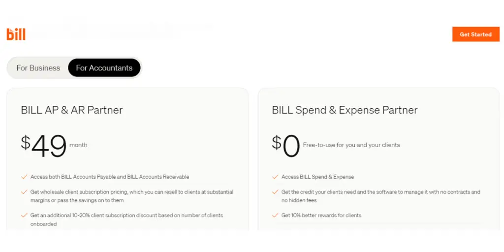 Bill.com Pricing of Accounts