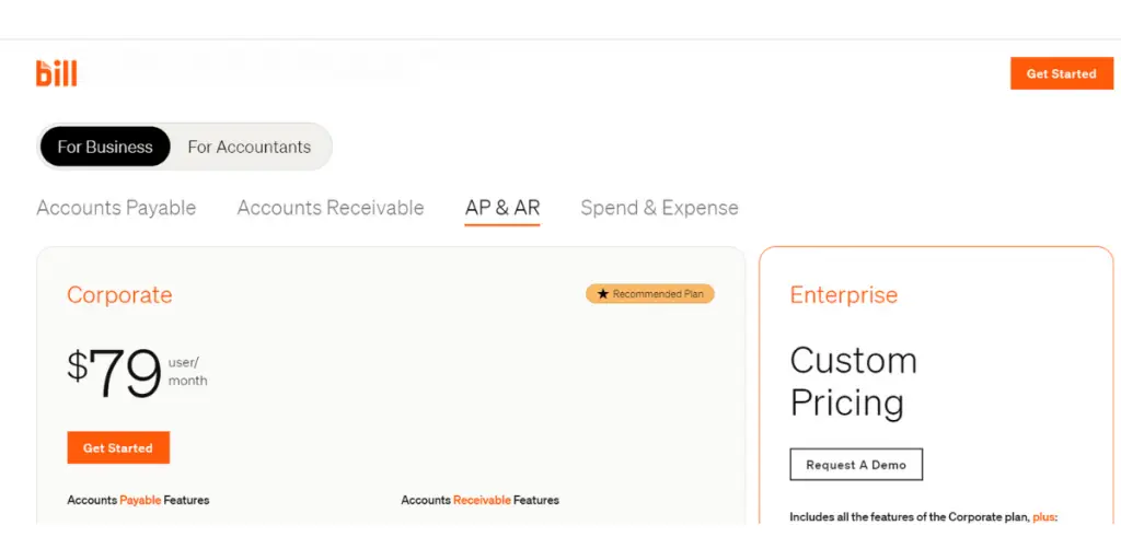 Bill.com Pricing of AP&AR