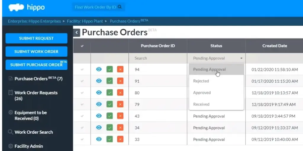 Purchase Orders of Hippo