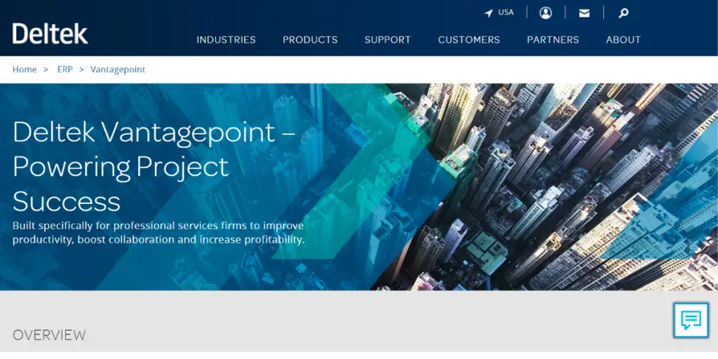 Webpage of Deltek Vantagepoint