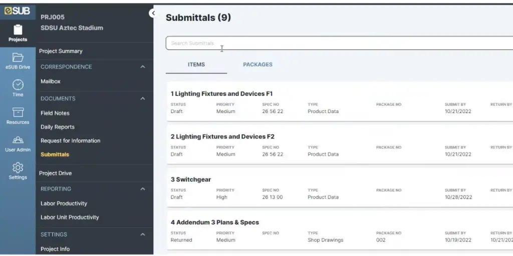 eSUB submittals iteam