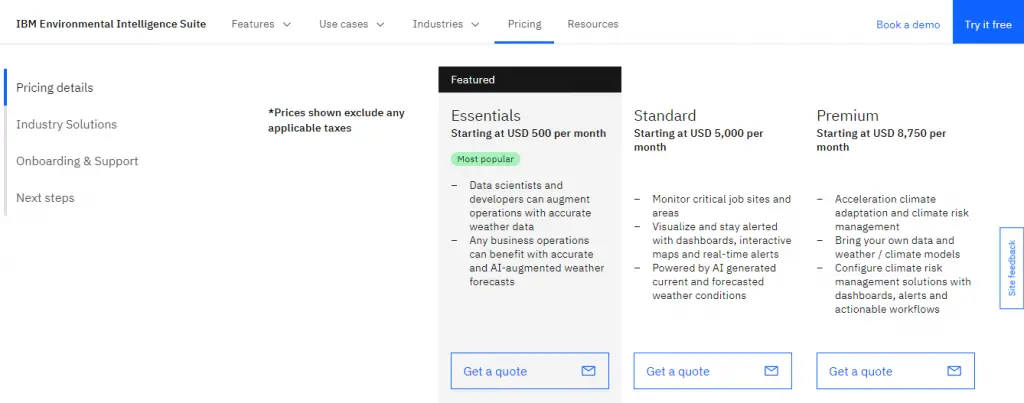 Pricing Of IBM Environmental Intelligence Suite