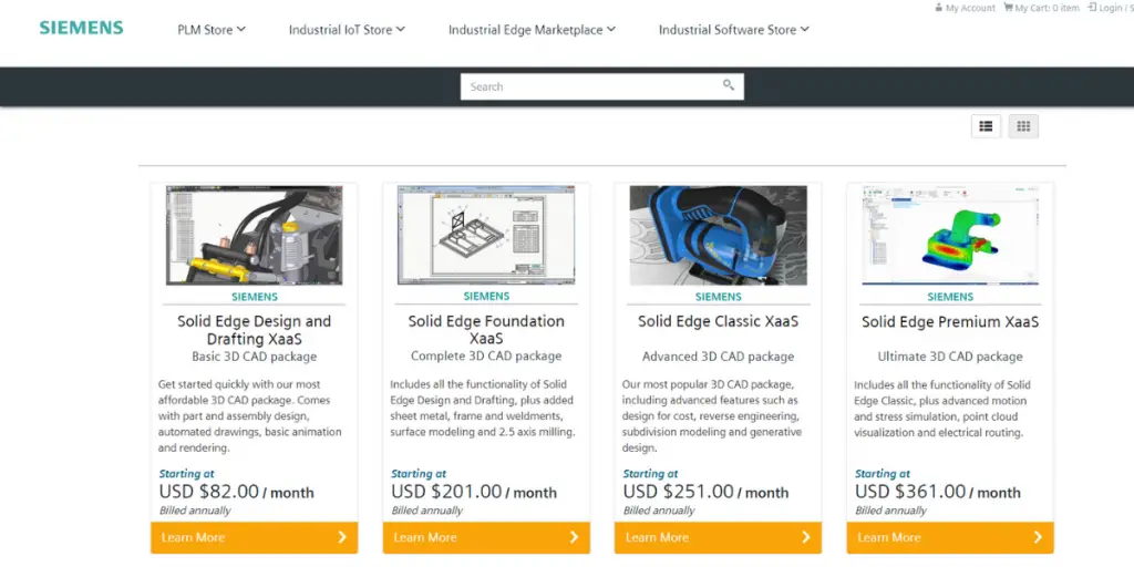 Pricing of  Solid Edge Siemens