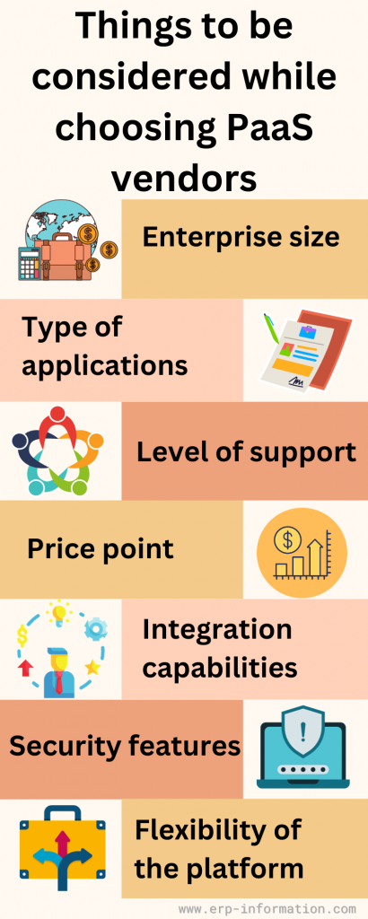 Infographic of Things to be Considered while Choosing PaaS Vendors