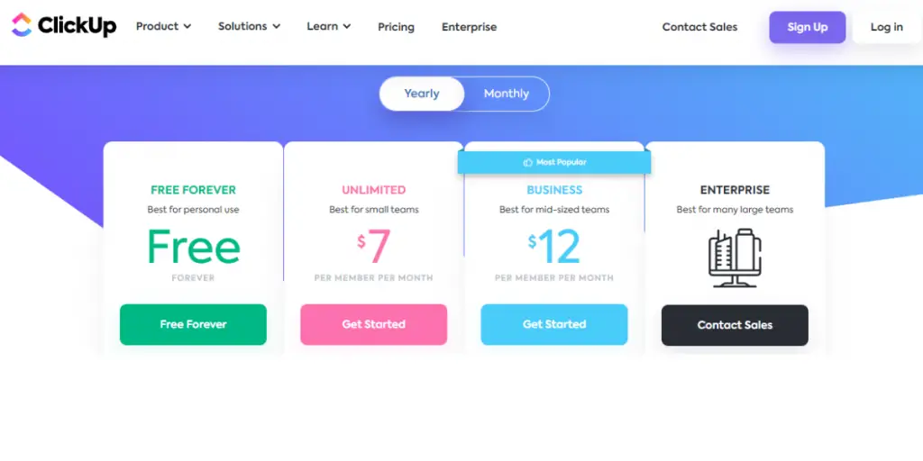 Yearly Pricing Of Clickup