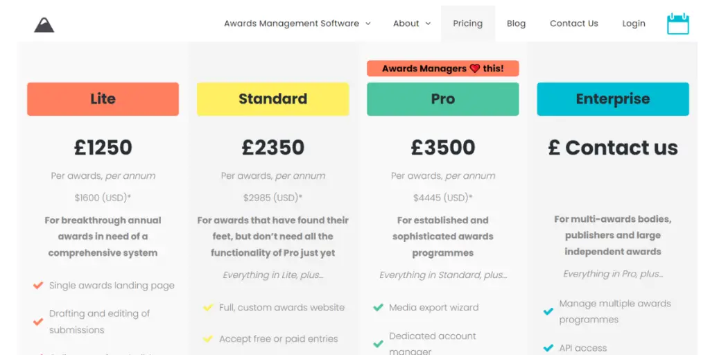 Award Stage AMS Pricing