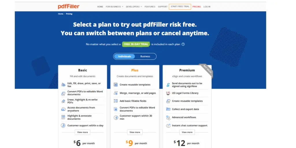 PDFfiller Pricing