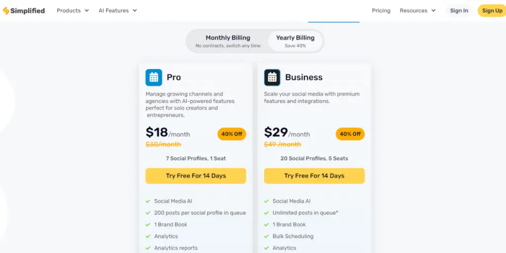 Yearly Pricing of Simplified