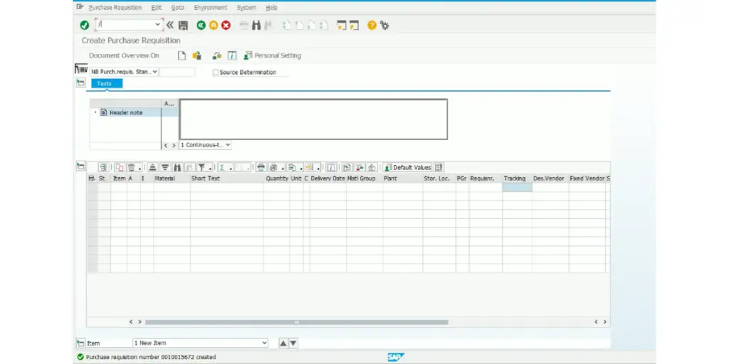 Created Purchase requisition in SAP