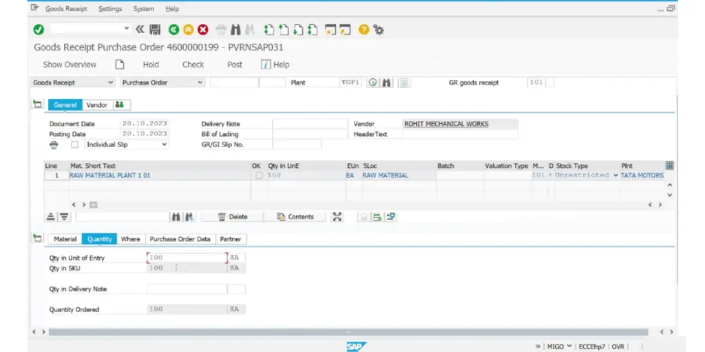 SAP Goods Receipt PO
