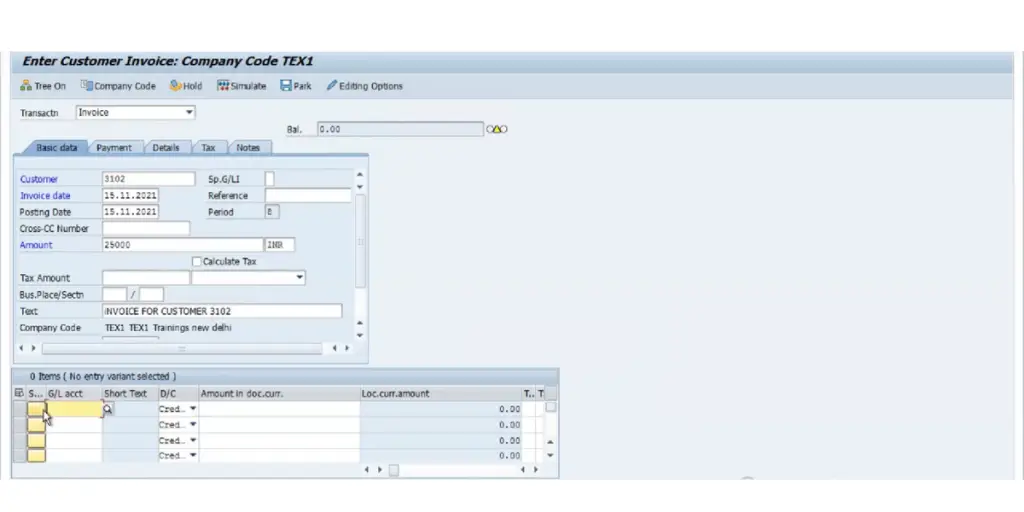 SAP Invoice Recording