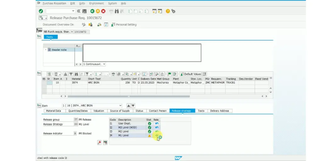 Releasing Purchase Requisition