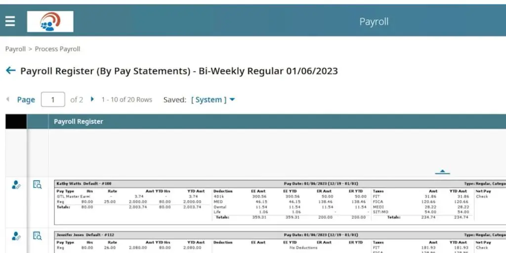 Payroll Register of UKG Ready