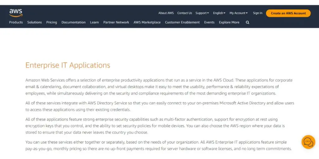 Webpage of AWS