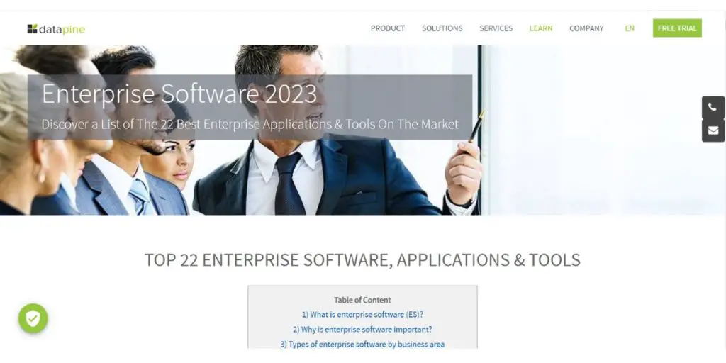 Webpage of Datapine