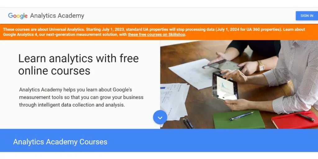 Webpage of Google Analytics