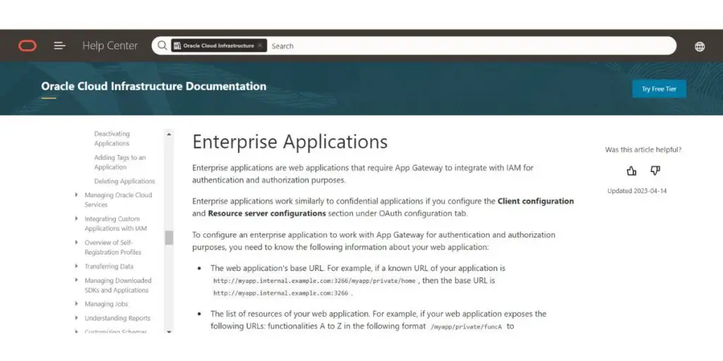 Webpage of Oracle