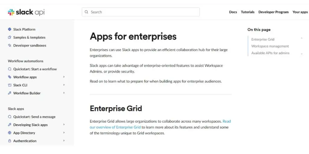 Webpage of Slack 
