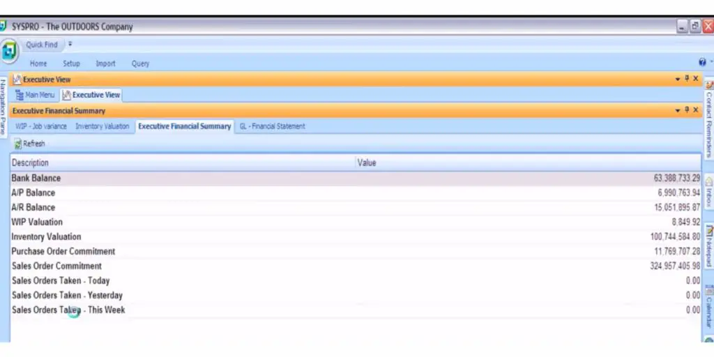 Financial Summary SYSPRO