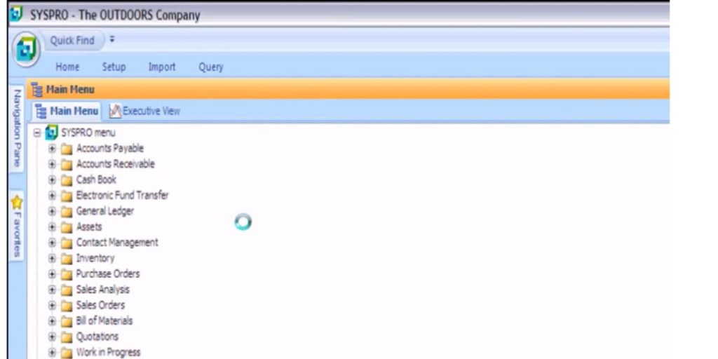 Main menu Syspro