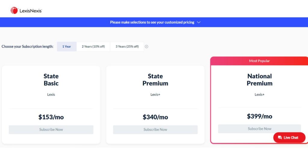 Pricing of LexisNexis