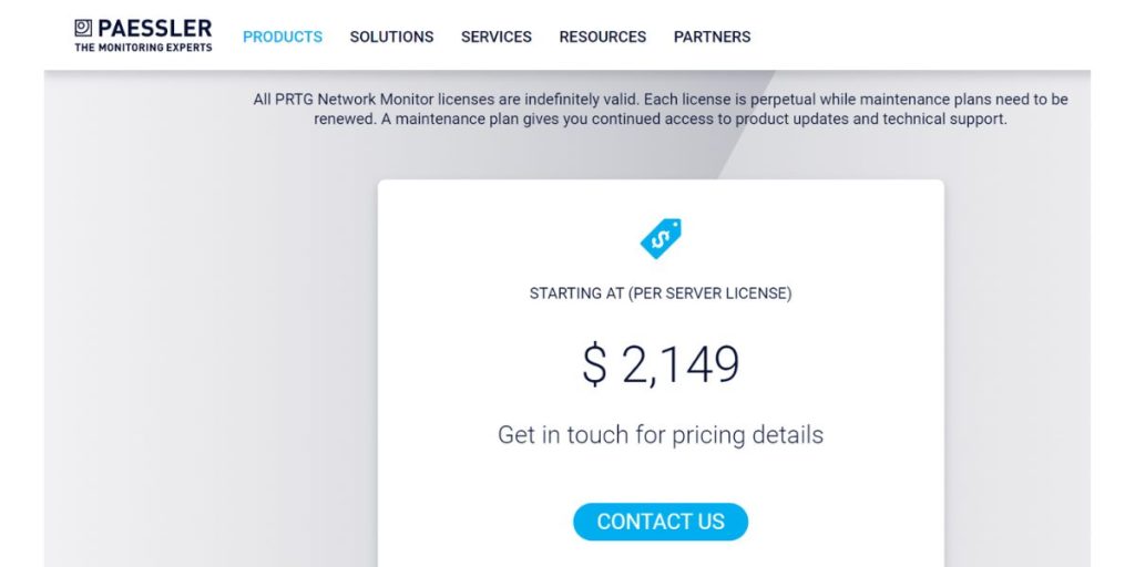 Pricing of Paessler PRTG Network Monitor