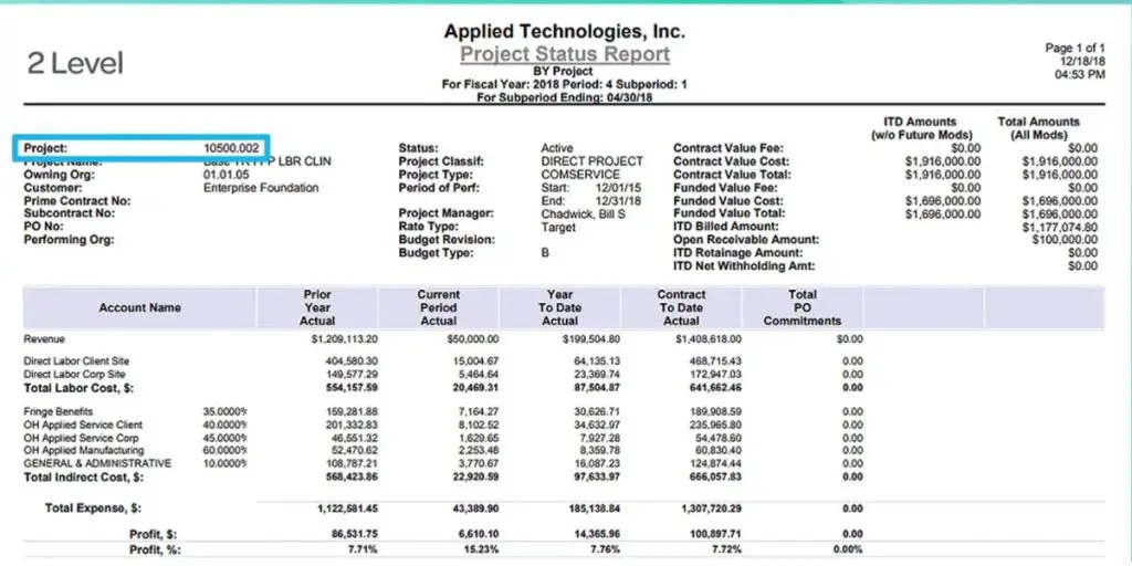 Project status report of Deltek