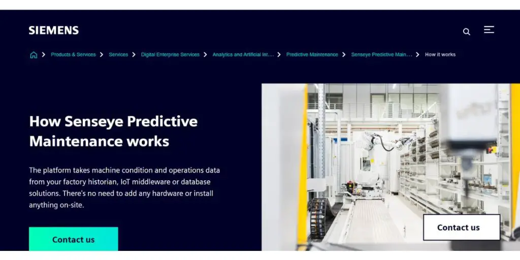 Webpage of Senseye PDM