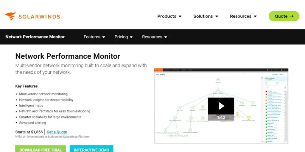 Webpage of Solarwinds