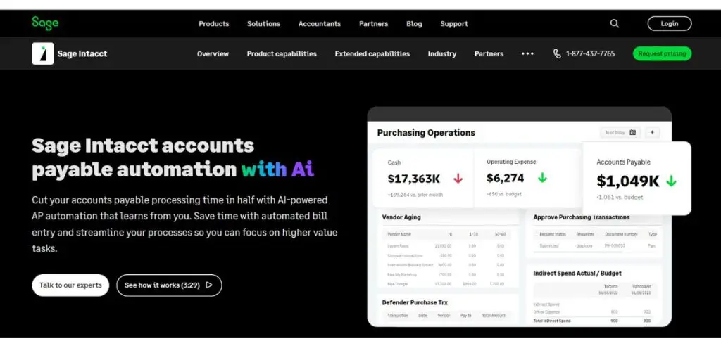 Webpage of Sage Intacct