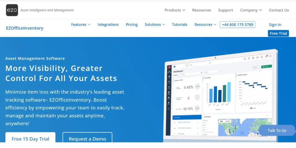 Webpage of EZOfficeInventory